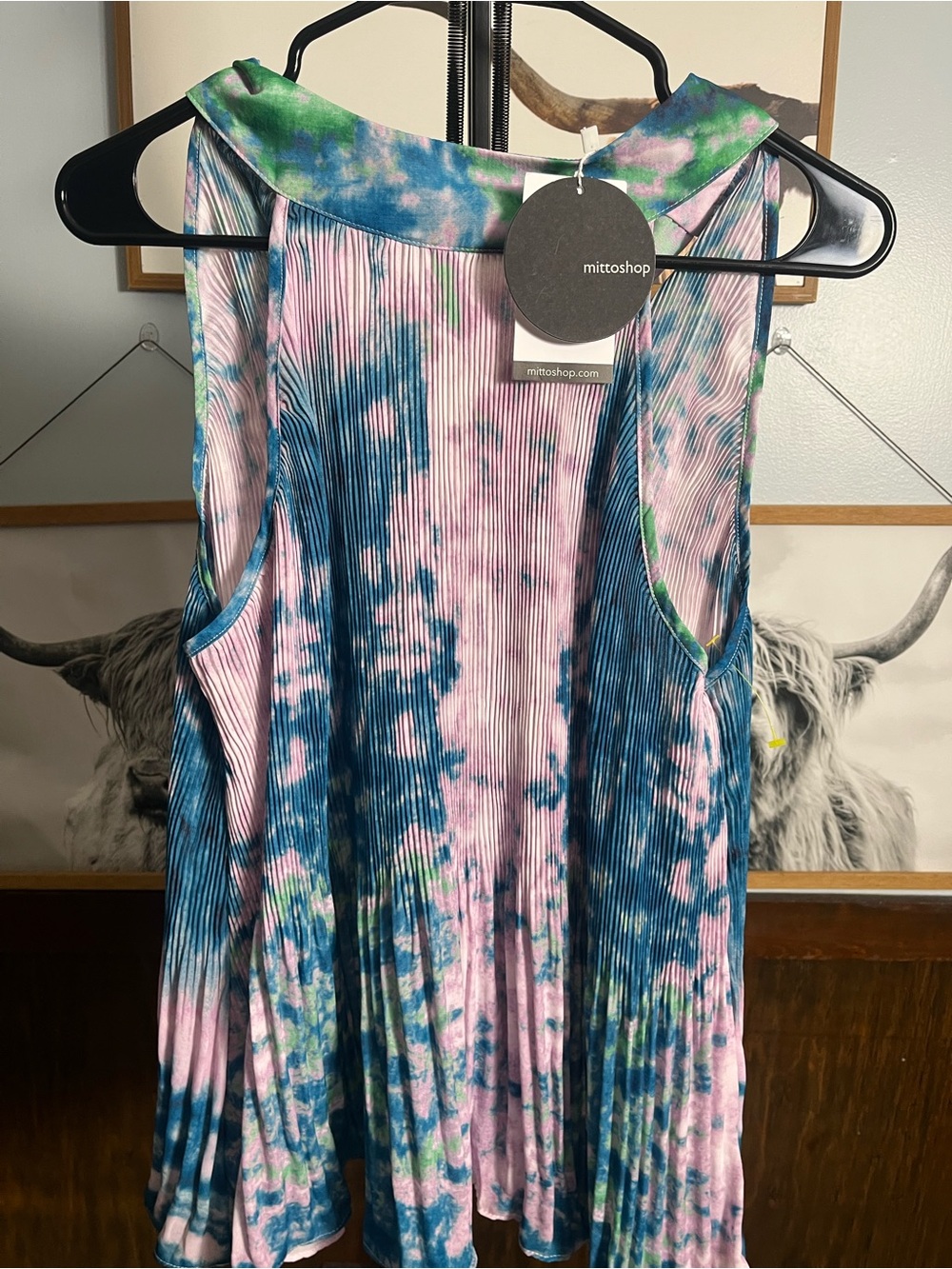 mittoshop Pink, Blue & Green Pleated Tie-Dye Tank Top